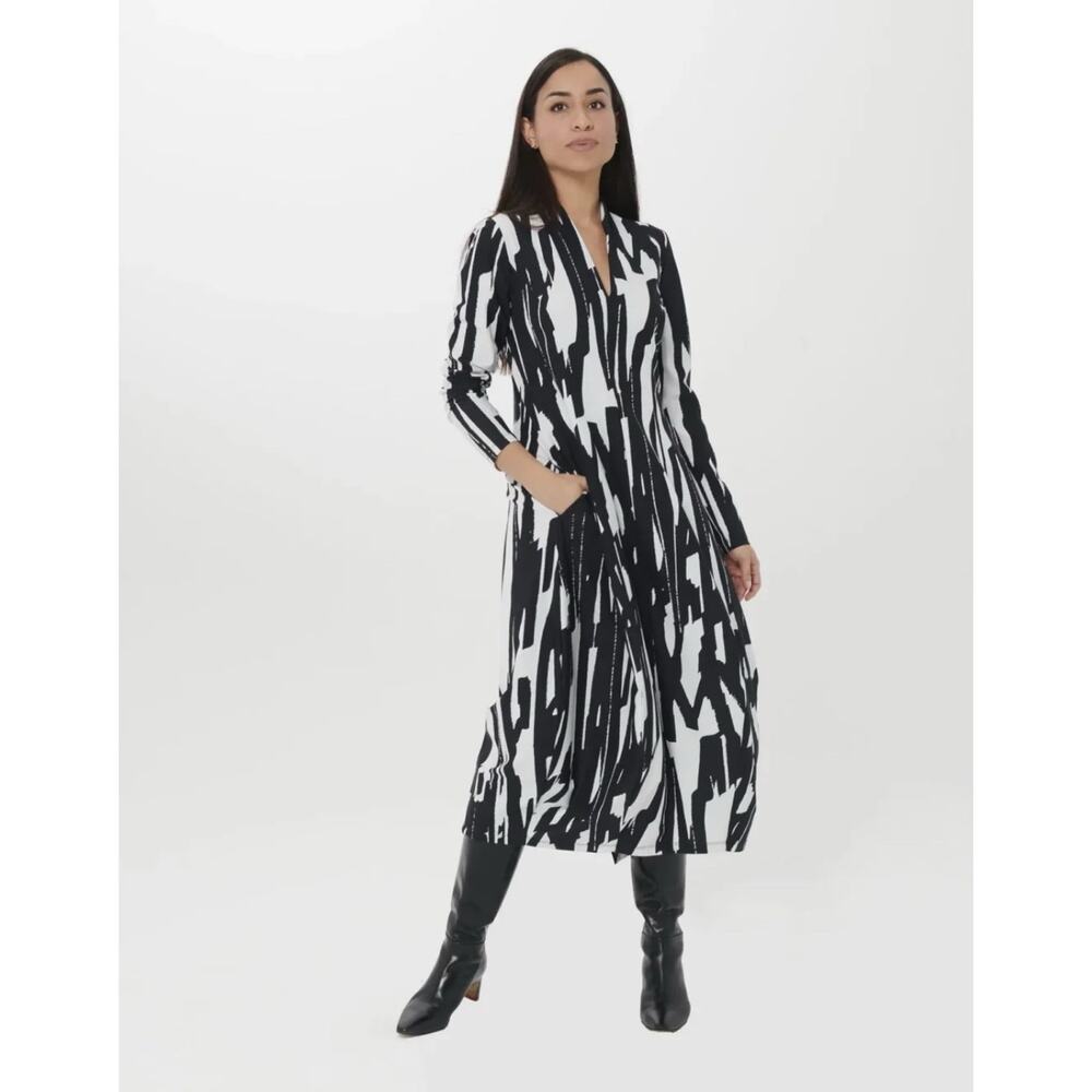 Alembika Cyber Cocoon Midi Dress Brushstrokes Black Pale Gray 1 S $320 NWT